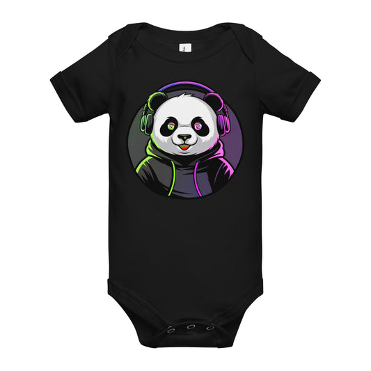 Baby short sleeve one piece | PANDA MIT KOPFHÖRER