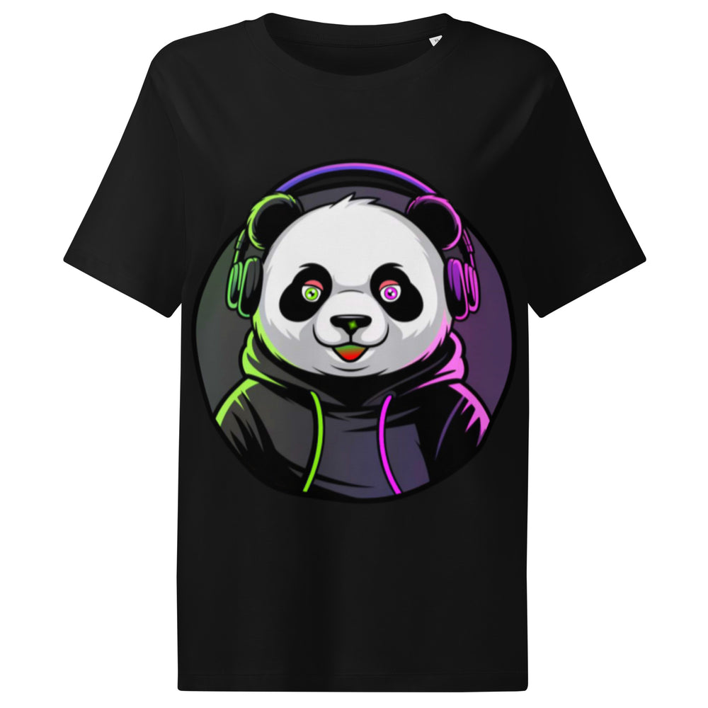 Women’s organic ribbed neck t-shirt | PANDA MIT KOPFHÖRER