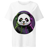 Women’s organic ribbed neck t-shirt | PANDA MIT KOPFHÖRER 19